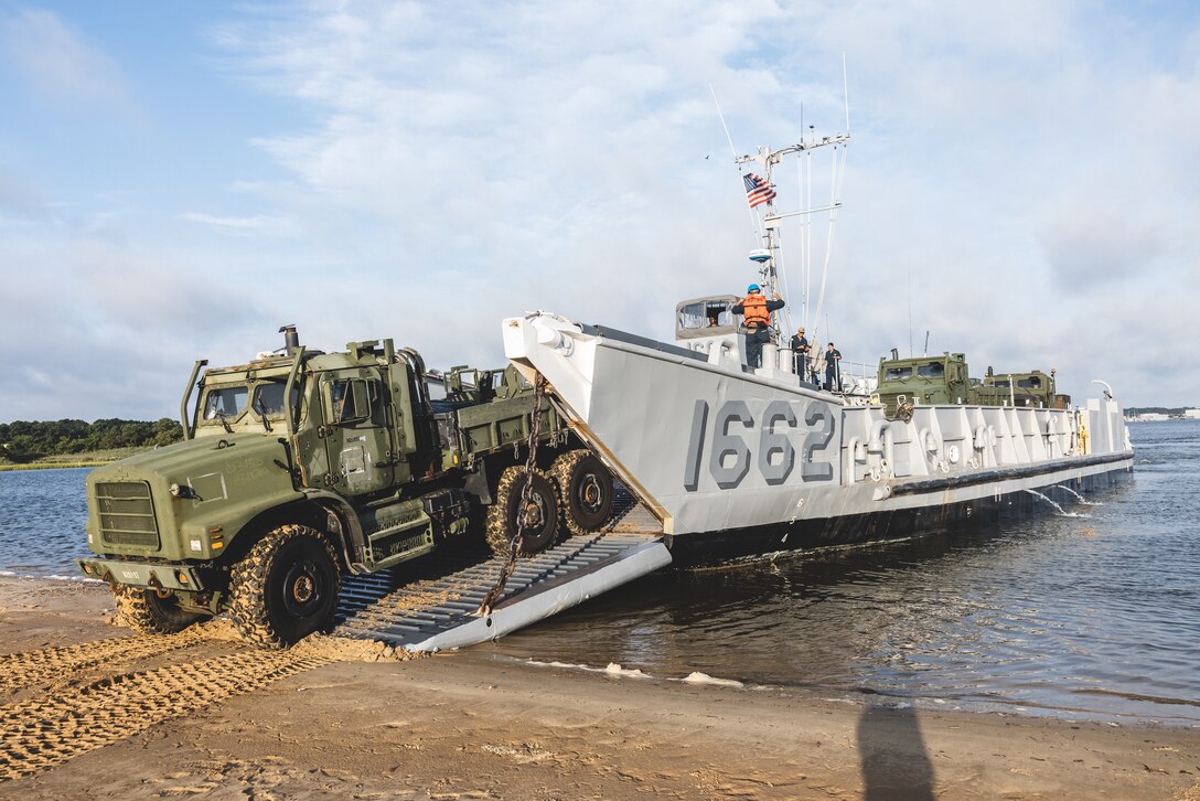 U.S. Marines Embark Tactical Vehicles Aboard Landing Craft Utilities