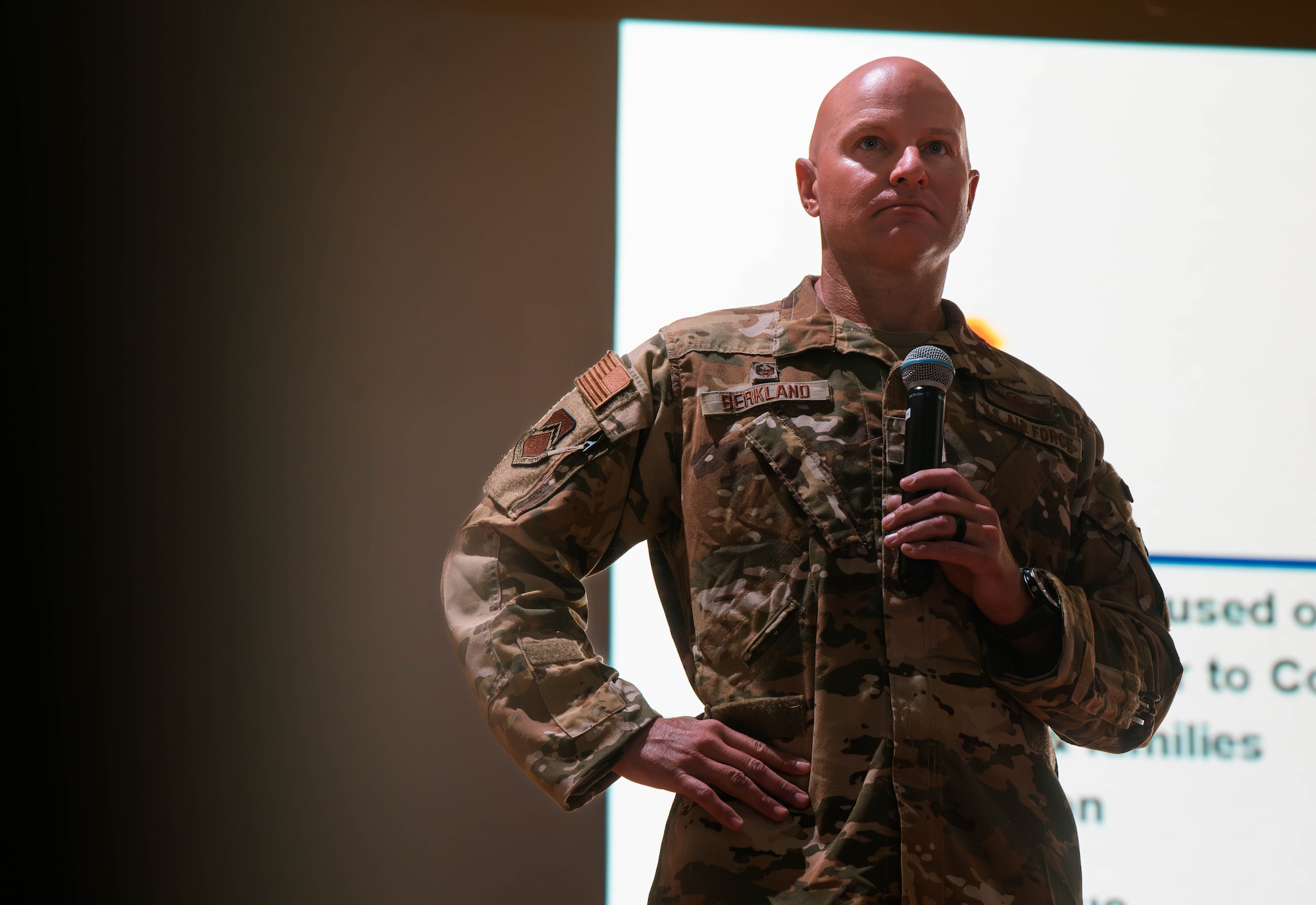 Col. Dave Berkland speaks to Airmen