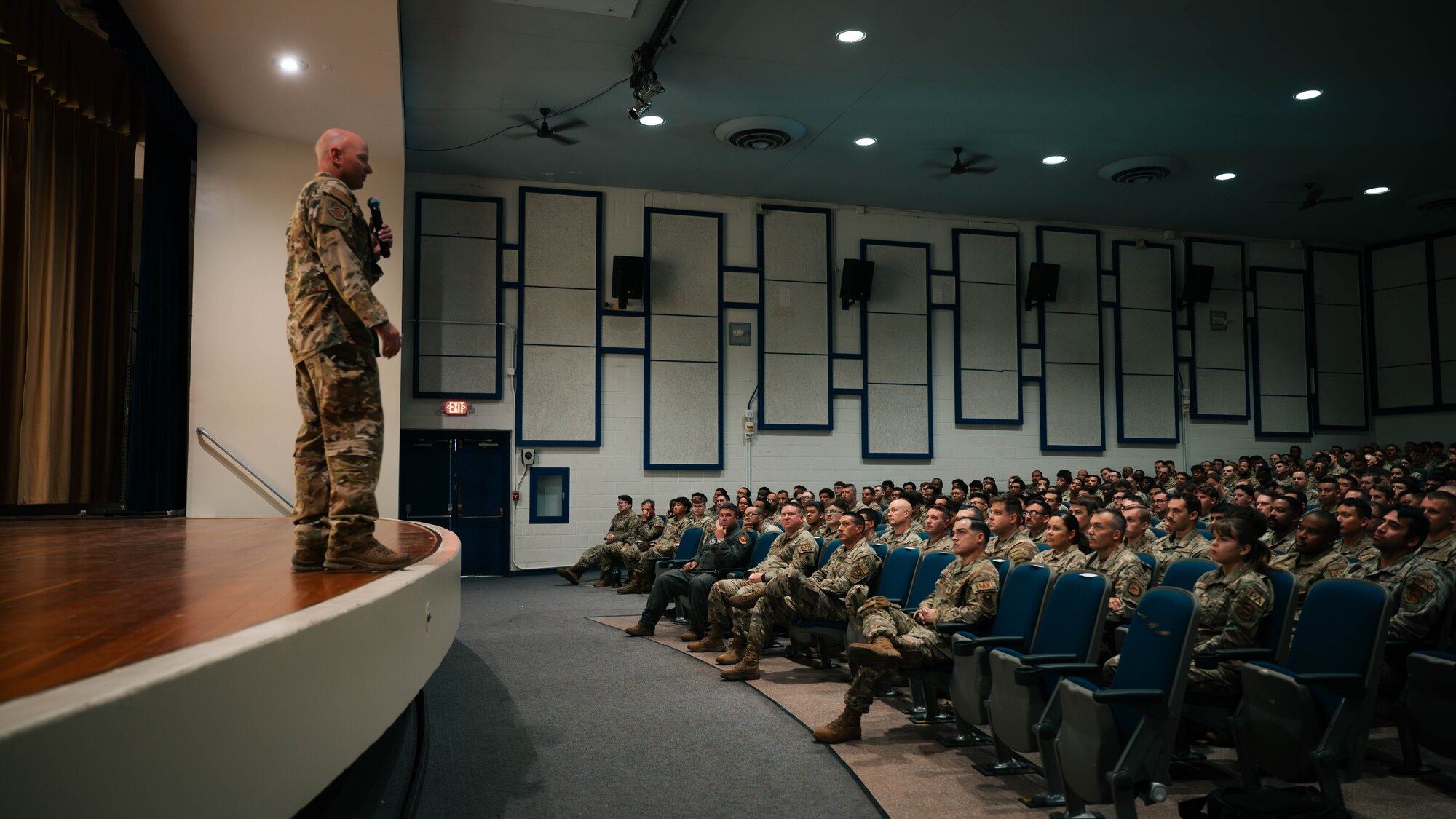 Col. David Berkland, 56th Fighter Wing commander, speaks during the 56th FW All Call