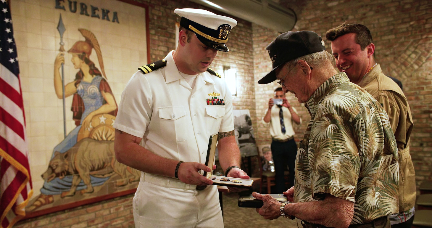 Richard E. “Dick” Miralles is presented an Air Medal during a ceremony at the California State Capitol Building, July 25, 2024.