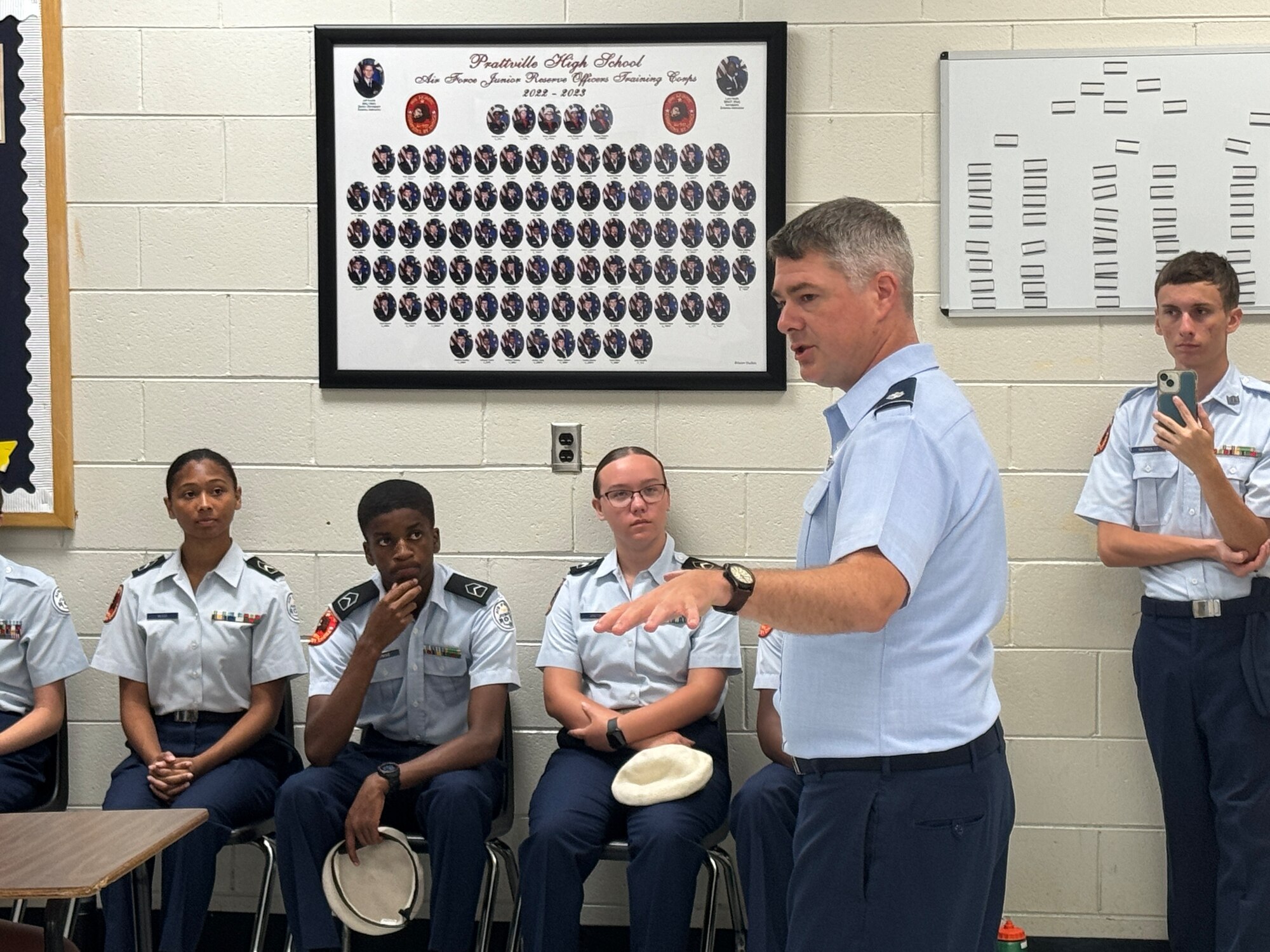 Lt. Col. Matthew Tipton, Director, Air Force Junior ROTC, speaks with cadets from Prattville High School