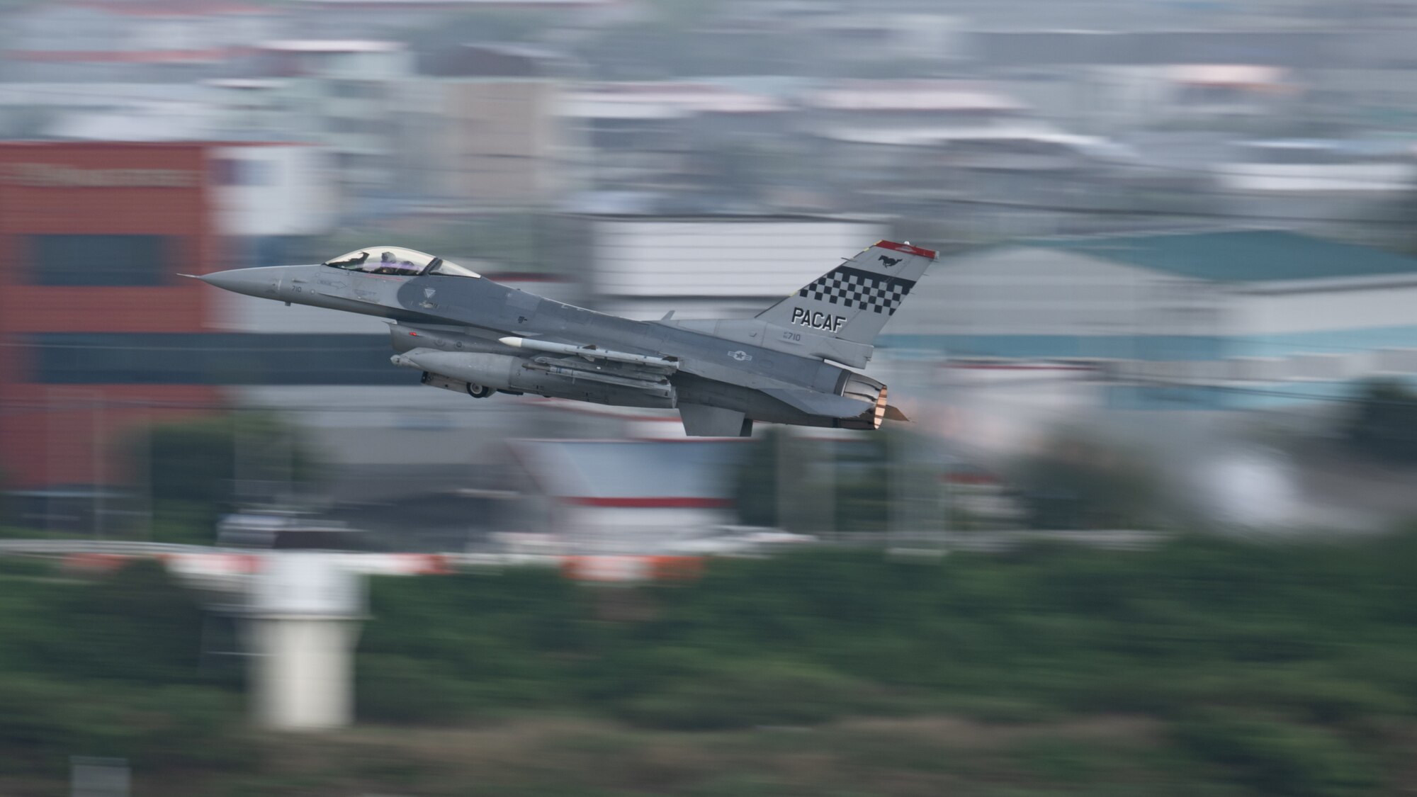 A U.S. Air Force F-16 Fighting Falcon assigned to the 36th Fighter Squadron takes off at Osan Air Base, Republic of Korea, July 24, 2024. The F-16 Fighting Falcon gives the 51st Fighter Wing the ability to locate targets in all weather conditions, as well as the ability to detect low-flying aircraft to deliver its weapons with accuracy. (U.S. Air Force photo by Capt. Kip Sumner)