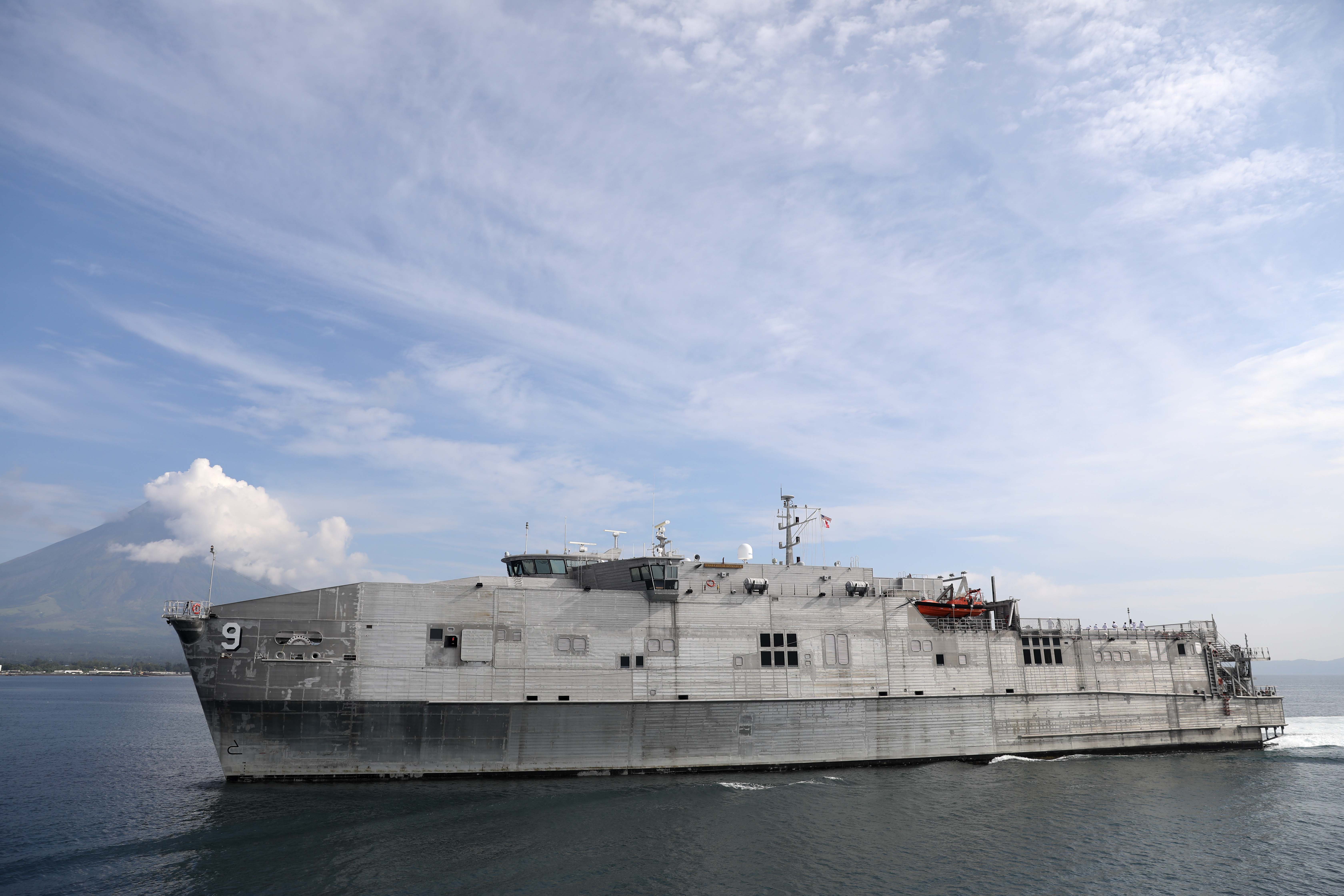 LEGAZPI, Philippines (July 30, 2024) – The expeditionary fast transport ship USNS City of Bismarck (T-EPF 9) sails into the Port of Legazpi in preparation for the start of Pacific Partnership 24-2 in the Philippines July 30, 2024. Now in its 20th iteration, Pacific Partnership series is the largest annual multinational humanitarian assistance and disaster relief preparedness mission conducted in the Indo-Pacific. Pacific Partnership works collaboratively with host and partner nations to enhance regional interoperability and disaster response capabilities, increase security and stability in the region, and foster new and enduring friendships in the Indo-Pacific. (U.S. Navy photo by Mass Communication Specialist 1st Class Ryan D. McLearnon/Released)
