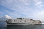 LEGAZPI, Philippines (July 30, 2024) – The expeditionary fast transport ship USNS City of Bismarck (T-EPF 9) sails into the Port of Legazpi in preparation for the start of Pacific Partnership 24-2 in the Philippines July 30, 2024. Now in its 20th iteration, Pacific Partnership series is the largest annual multinational humanitarian assistance and disaster relief preparedness mission conducted in the Indo-Pacific. Pacific Partnership works collaboratively with host and partner nations to enhance regional interoperability and disaster response capabilities, increase security and stability in the region, and foster new and enduring friendships in the Indo-Pacific. (U.S. Navy photo by Mass Communication Specialist 1st Class Ryan D. McLearnon/Released)