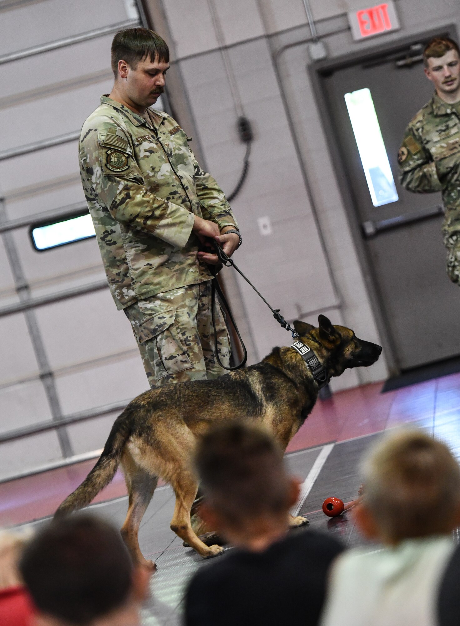 dog and handler do a demonstration for children