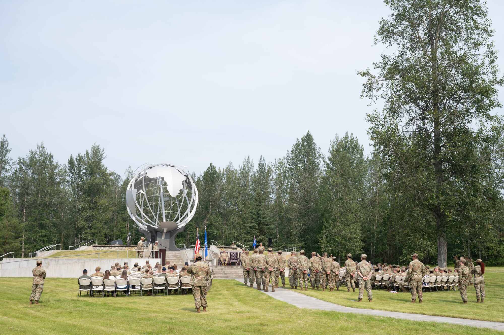 U.S. Air Force Lt. Col. Dawn Pieper, 354th Logistics Readiness Squadron outgoing commander, gives remarks to a crowd at the 354th LRS change of command ceremony at Eielson Air Force Base, Alaska, July 24, 2024.
