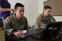 Soldiers learn new techniques in a field environment during Cyber Quest 24, an annual data-centric exercise that provides capability development and acquisition communities a unique, realistic, operationally based environment to improve critical capability needs of Cyber, Electronic Warfare, Intelligence and Signal operational forces.