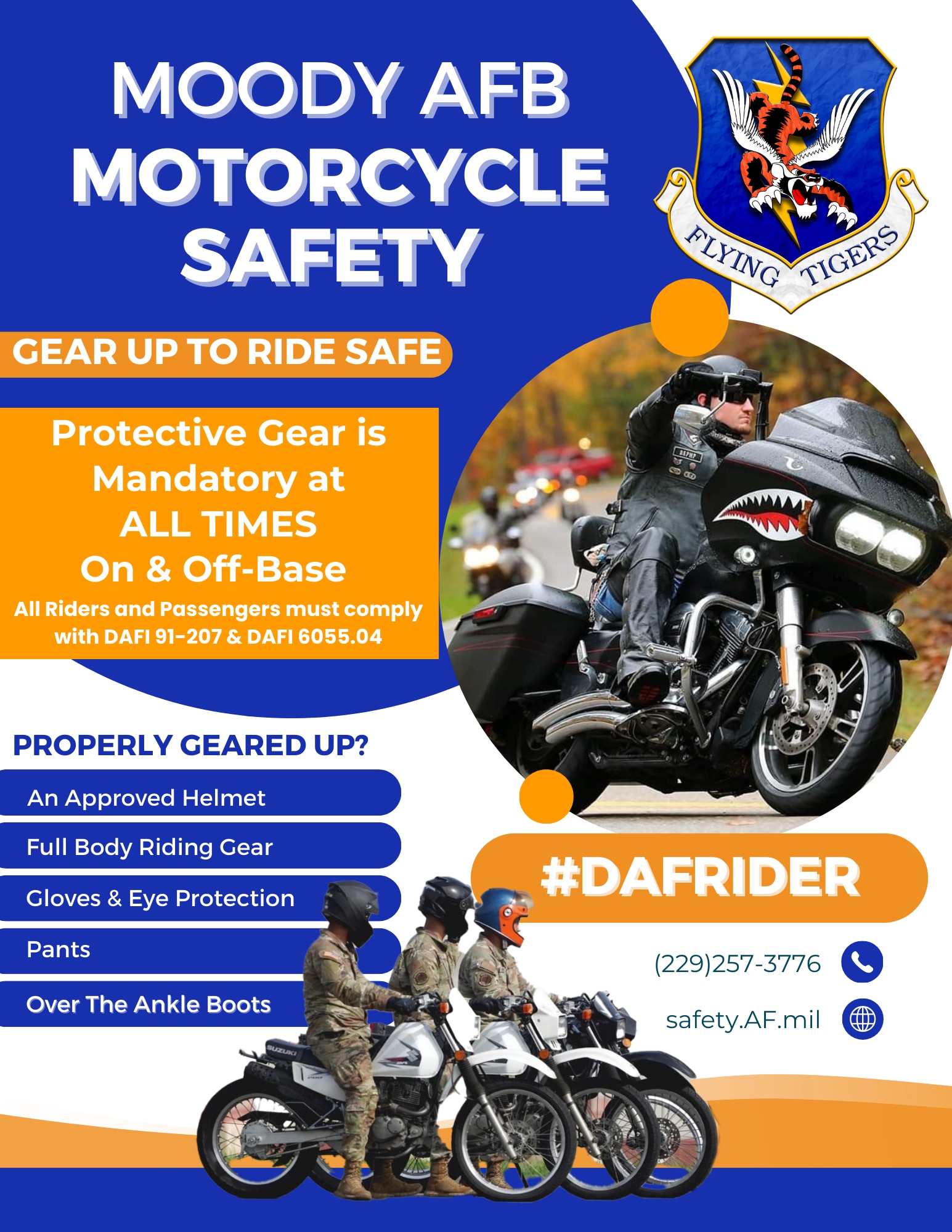 Motorcycle Safety graphic is designed to accompany Moody Air Force Base's rider safety article that is released for the 23d Wing