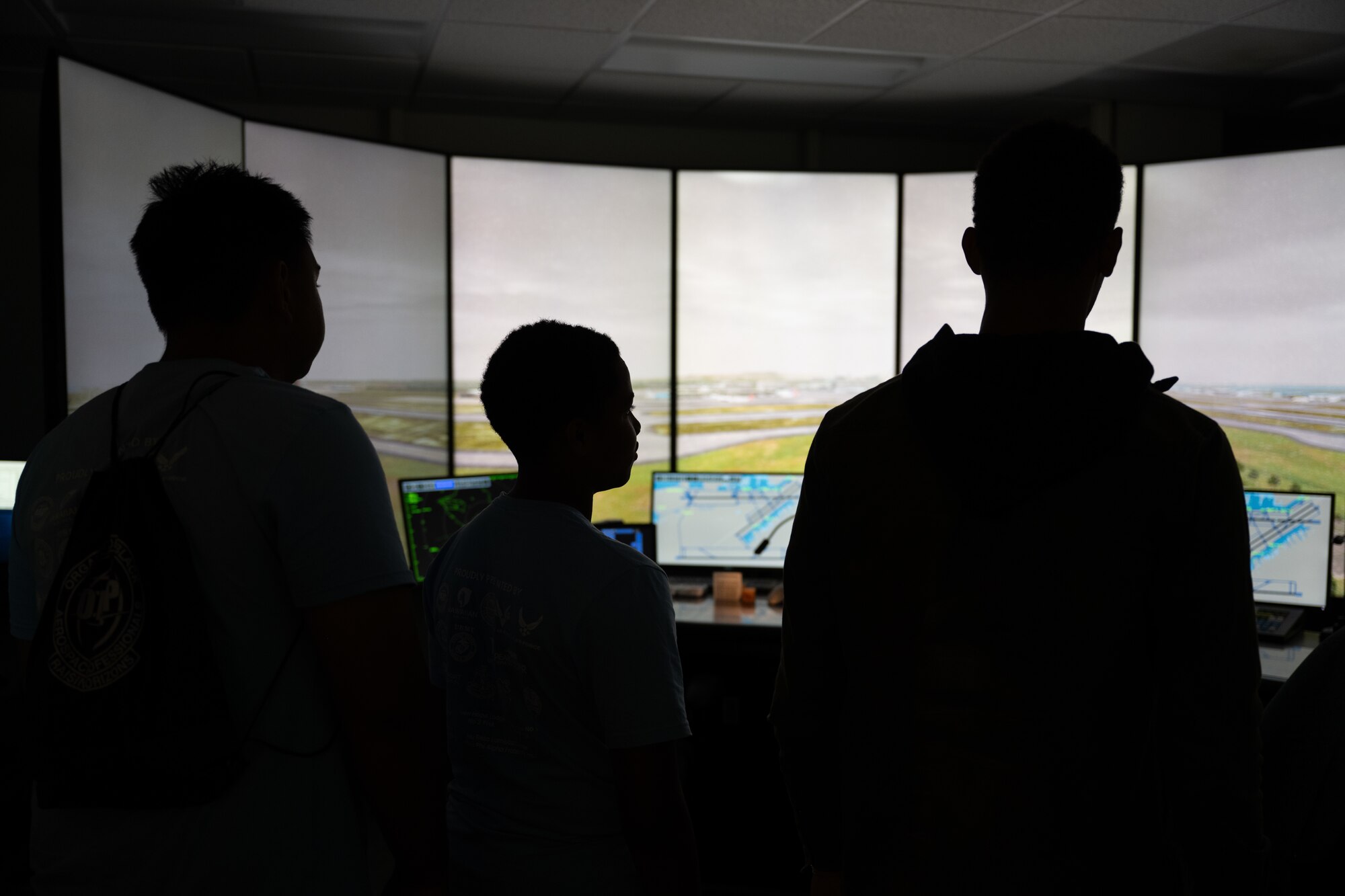 Students tour an air traffic control tower.