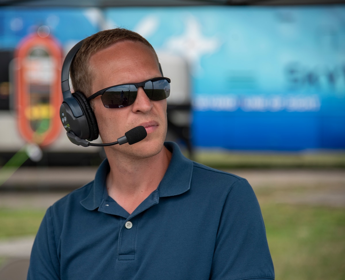 Joshua Bohun, Sinclair College associate director for advanced air mobility training and the remote pilot in command, flies the Pivotal BlackFly electric vertical take-off and landing aircraft at Springfield-Beckley Airport, Ohio, July 12, 2024.