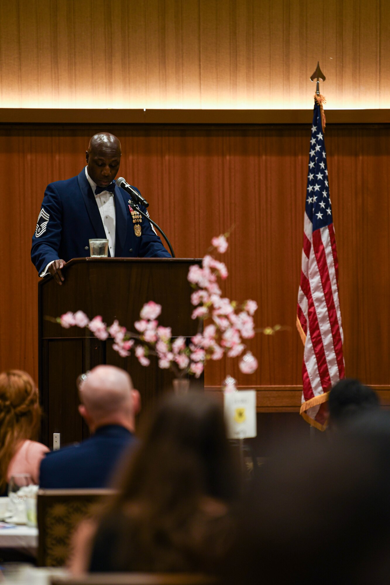 CMSgt. Larry Tate speaks during an event.