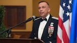 U.S. Air Force Brig. Gen. Lyle Drew, 82nd Training Wing commander, delivers remarks during the 81st Training Wing's 2022 Annual Awards Ceremony inside the Bay Breeze Event Center at Keesler Air Force Base, Mississippi