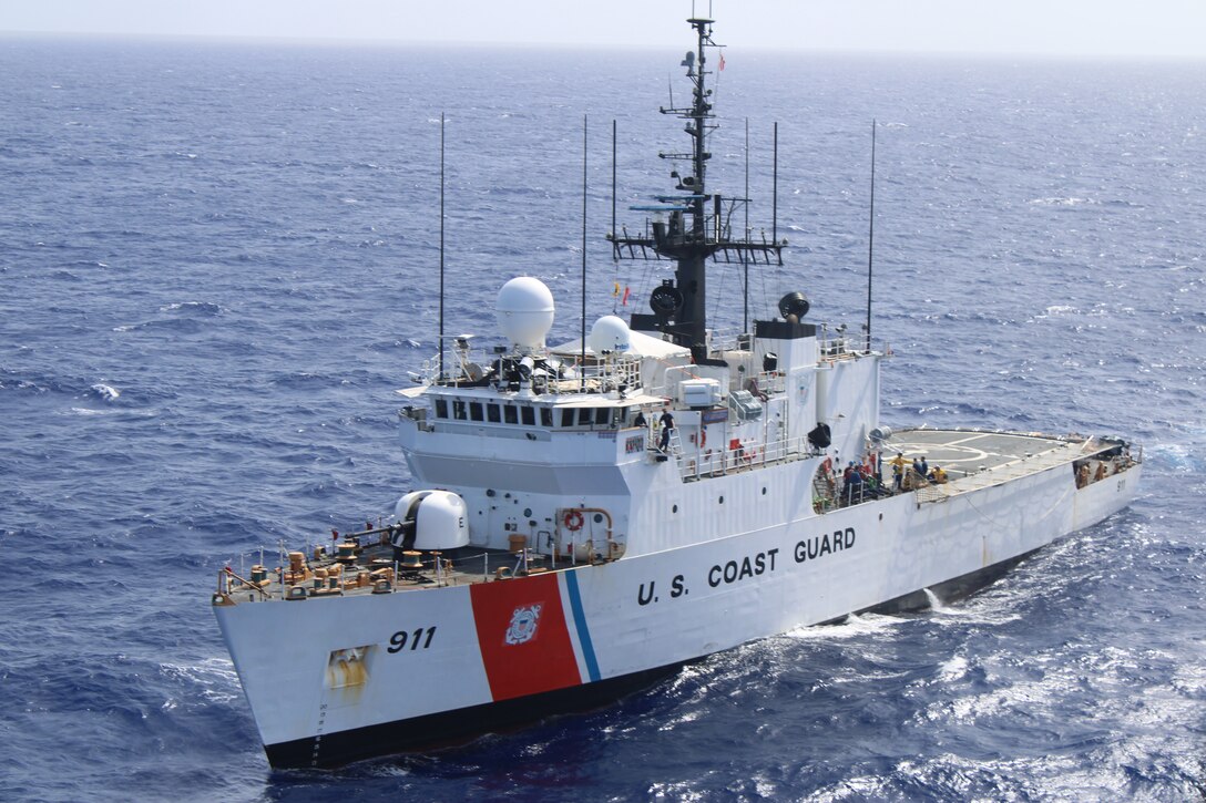 Coast Guard Cutter Forward (WMEC 911) steams, July 19, 2024, while underway in the Caribbean Sea. Forward conducted a 60-day Caribbean Sea patrol to interdict illegal drugs and apprehend suspected smugglers on the high seas in support of Joint Interagency Task Force – South. (U.S. Coast Guard photo)