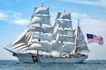 Coast Guard Cutter Eagle sails in Long Island Sound, July 30, 2020. The Eagle has served as a classroom at sea to future Coast Guard officers since 1946, offering an at-sea leadership and professional development experience. (U.S. Coast Guard photo by Petty Officer 3rd Class Matthew Thieme)