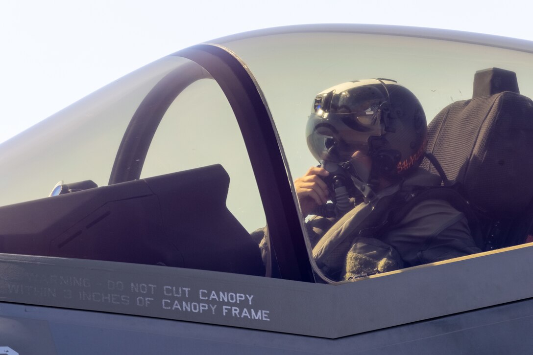 U.S. Marine Corps Capt. Joshua G. Falgoust, an F-35C Lightning II pilot with Marine Fighter Attack Squadron (VMFA) 311, Marine Aircraft Group 11, 3rd Marine Aircraft Wing, conducts pre-flight checks during a live ordnance training event at the Marine Corps Air Station Miramar combat aircraft loading area, California, July 25, 2024. This was the first time VMFA-311 conducted live ordnance operations independently and a milestone for the squadron, which declared initial operational capability on July 31, 2024. Achieving initial operational capability means that VMFA-311 has the operational F-35C aircraft, trained pilots, maintainers, and support equipment to self-sustain its mission essential tasks. (U.S. Marine Corps photo by Lance Cpl. Jennifer Sanchez)