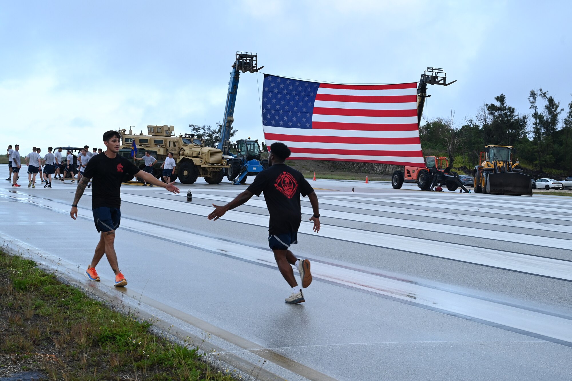 36th Wing Airmen participate in a Memorial Day 5K run at the Pacific Regional Training Center-Andersen, Guam, May 24, 2024. This run was held in honor for all the service members who have fallen in the line of duty. (U.S. Air Force photo by Senior Airman Akeem Campbell)