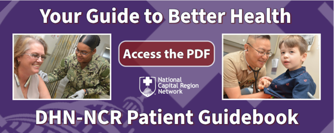 Graphic that links to the DHN-NCR Patient Guidebook. The graphic includes two patient care photos.