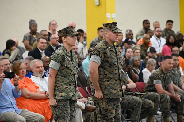 Maj. Gen. Keith D. Reventlow, commanding general, Marine Corps Logistics Command, presided over the ceremony where outgoing commanding officer, Col. Donald W. Harlow, relinquished command to incoming commanding officer, Col. Sharon L. Dubow.