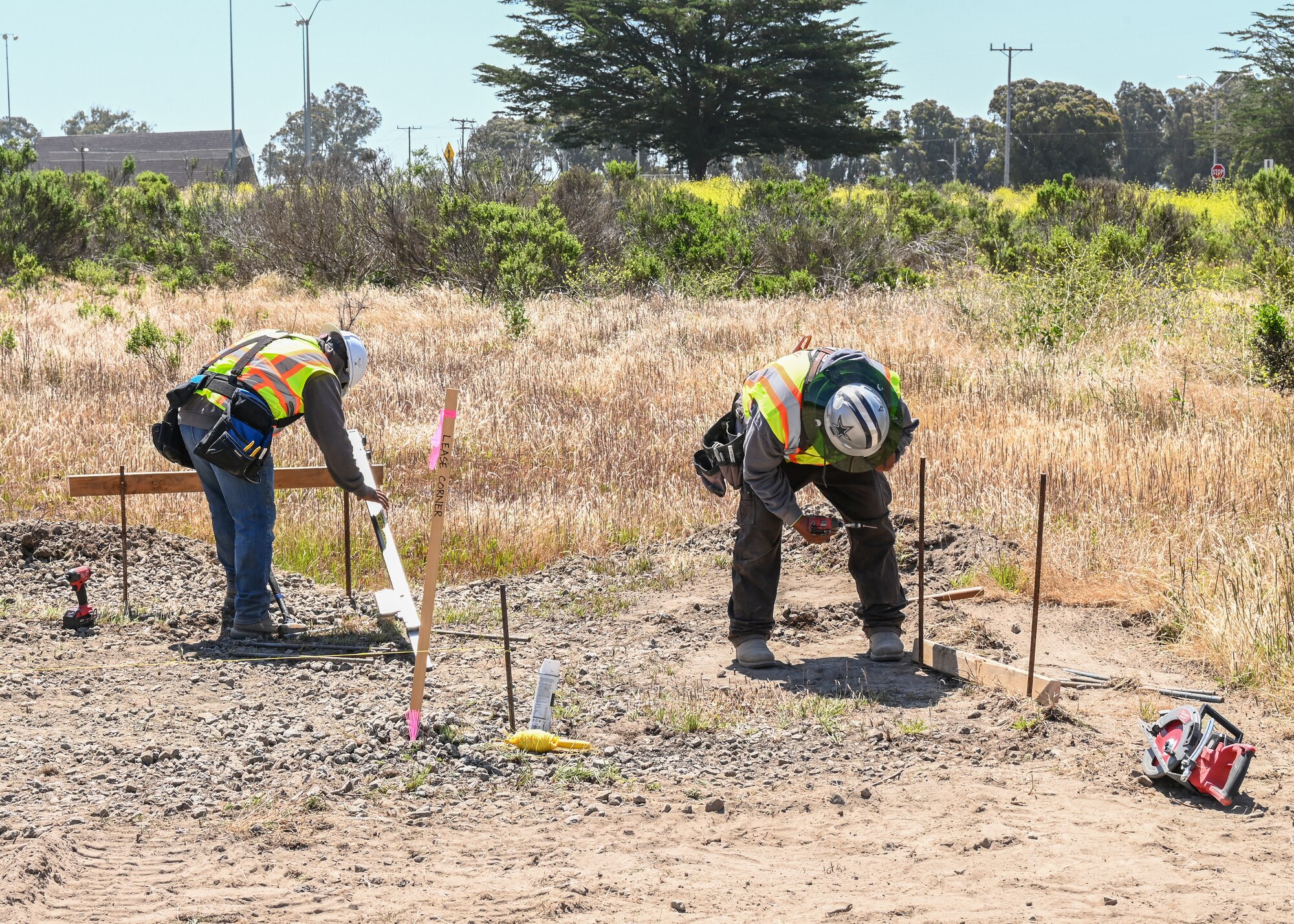 Specialty Construction project foremen work on building a base for the new cell tower at Vandenberg Space Force Base.