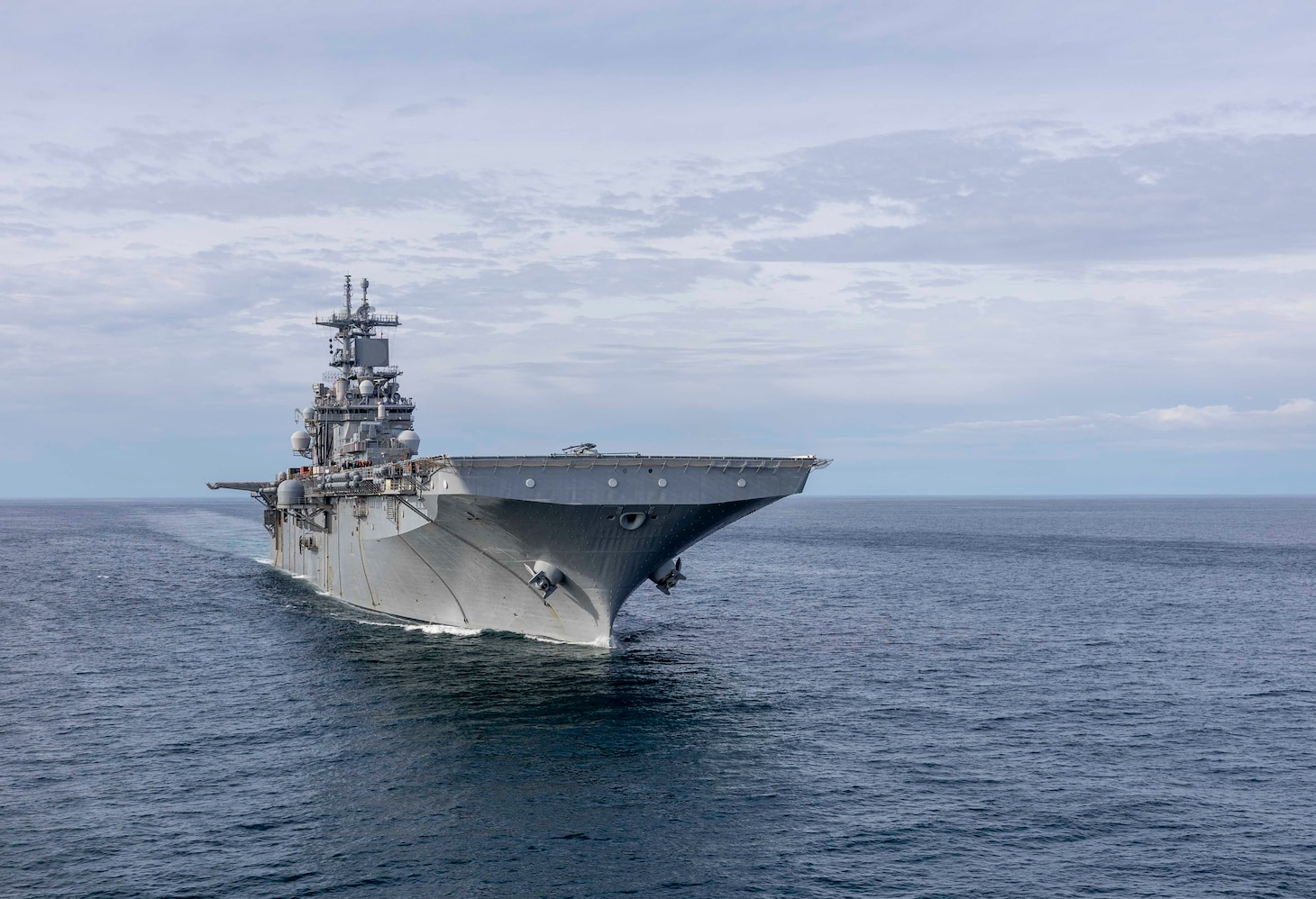 The amphibious assault ship USS Wasp (LHD 1) steams in the Atlantic Ocean as the flagship of the Wasp Amphibious Ready Group-24th Marine Expeditionary Unit.