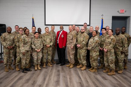 Multiple chapel teams pose for a group photo at the base chapel at Joint Base Anacostia-Bolling