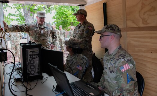  Gen. Chance Saltzman speaking to a fellow Guardian.