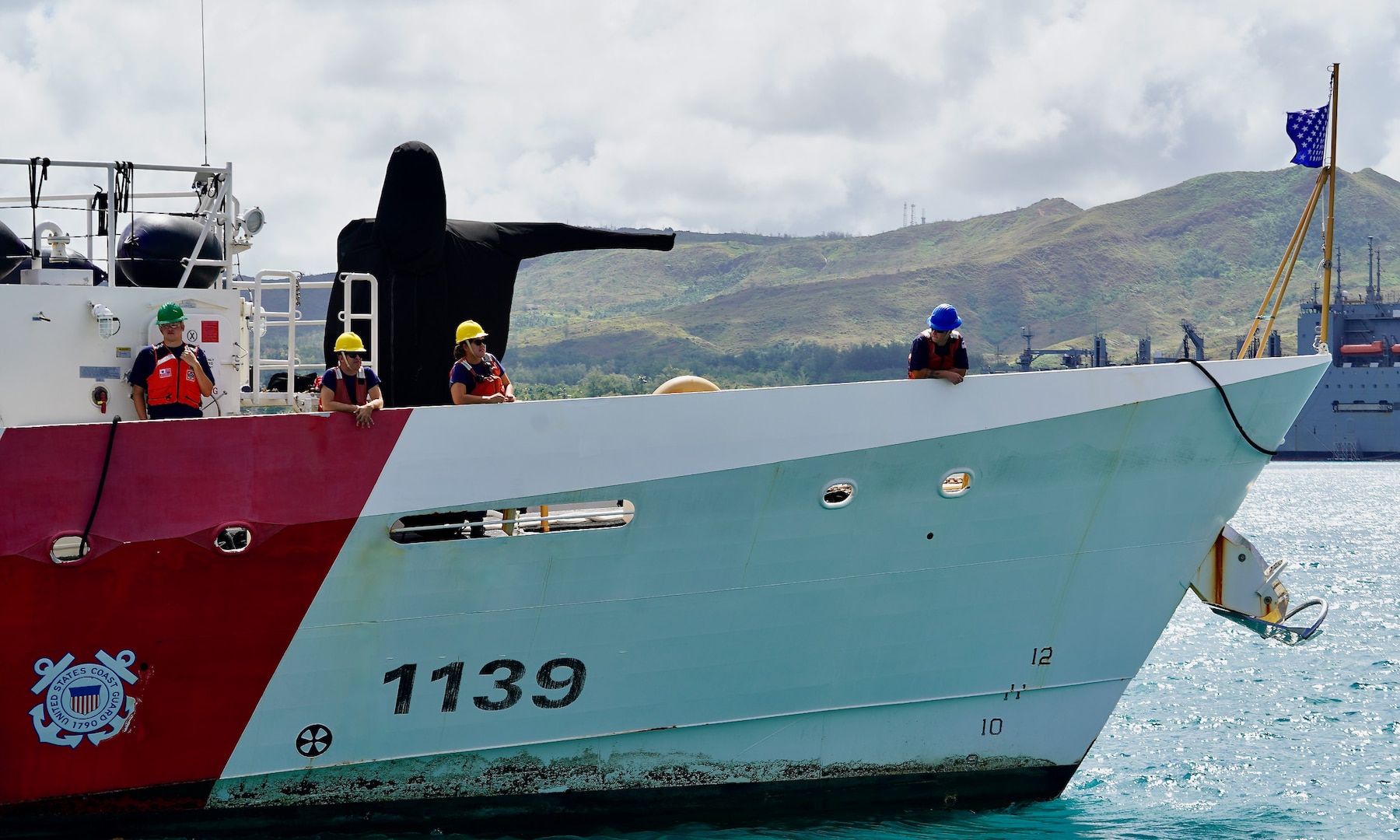 The USCGC Myrtle Hazard (WPC 1139) crew departs Guam for Honolulu on May 13, 2024, marking a significant milestone as the crew prepare for the first drydock maintenance period of approximately four and a half months. Commissioned in 2021, the Myrtle Hazard is the first of three Guam-based Fast Response Cutters to make the transit to Hawaii from Guam, traveling 3,743 miles to undergo this crucial maintenance phase. (U.S. Coast Guard photo by Chief Warrant Officer Sara Muir)