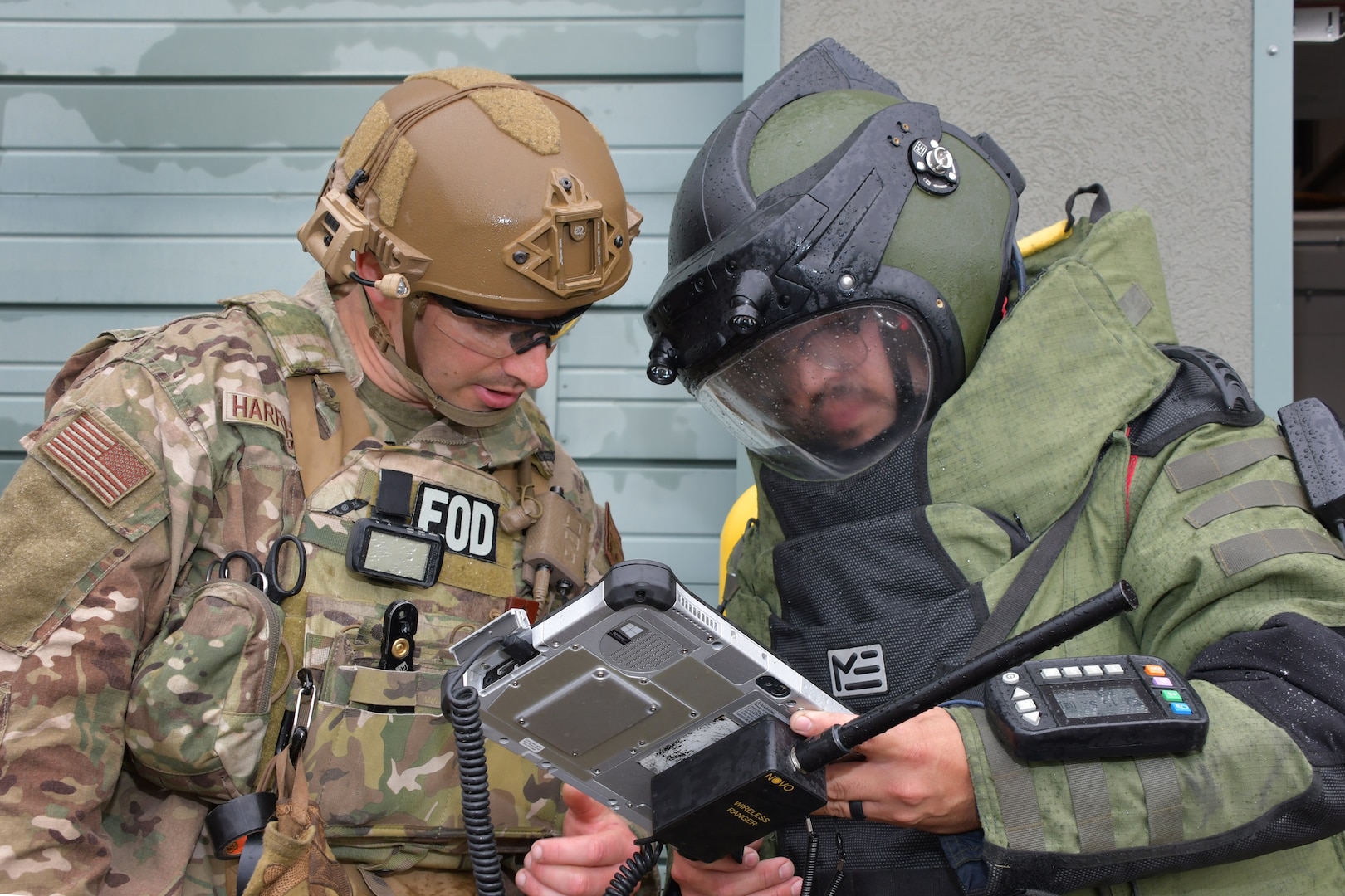 U.S. Air Force Staff Sgt. Patrick Harrington, left, explosive ordnance disposal technician with the Massachusetts Air National Guard's 104th Fighter Wing, and Senior Airman Benito Pacheco, EOD technician with the Nebraska ANG's 155th Air Refueling Wing, review X-rays of an improvised explosive device May 13, 2024, as part of the Audacious Warrior exercise at Volk Field Air National Guard Base in Wisconsin. The nine-day exercise included over 70 participants assigned to the Air National Guard, U.S. Air Force Reserve and U.S. Marine Corps, as well as military EOD specialists from the Czech Republic.