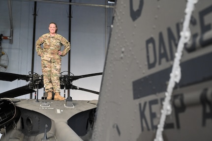 CW2 Lauren Bloch, UH-60 Black Hawk pilot, District of Columbia National Guard, conducts a preflight inspection at Davison Army Airfield, May 21, 2024. D.C. Army National Guard Aviation organized an all-female flight crew to commemorate the first woman to graduate Army flight school and the first female officer to achieve pilot status in June 1974.