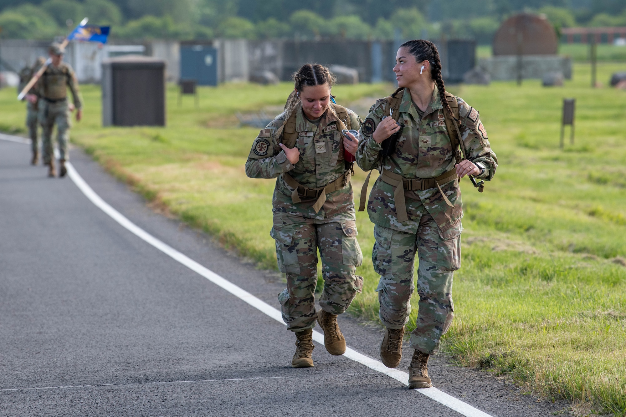 Competitors advance along the base perimeter during a Norwegian Foot March