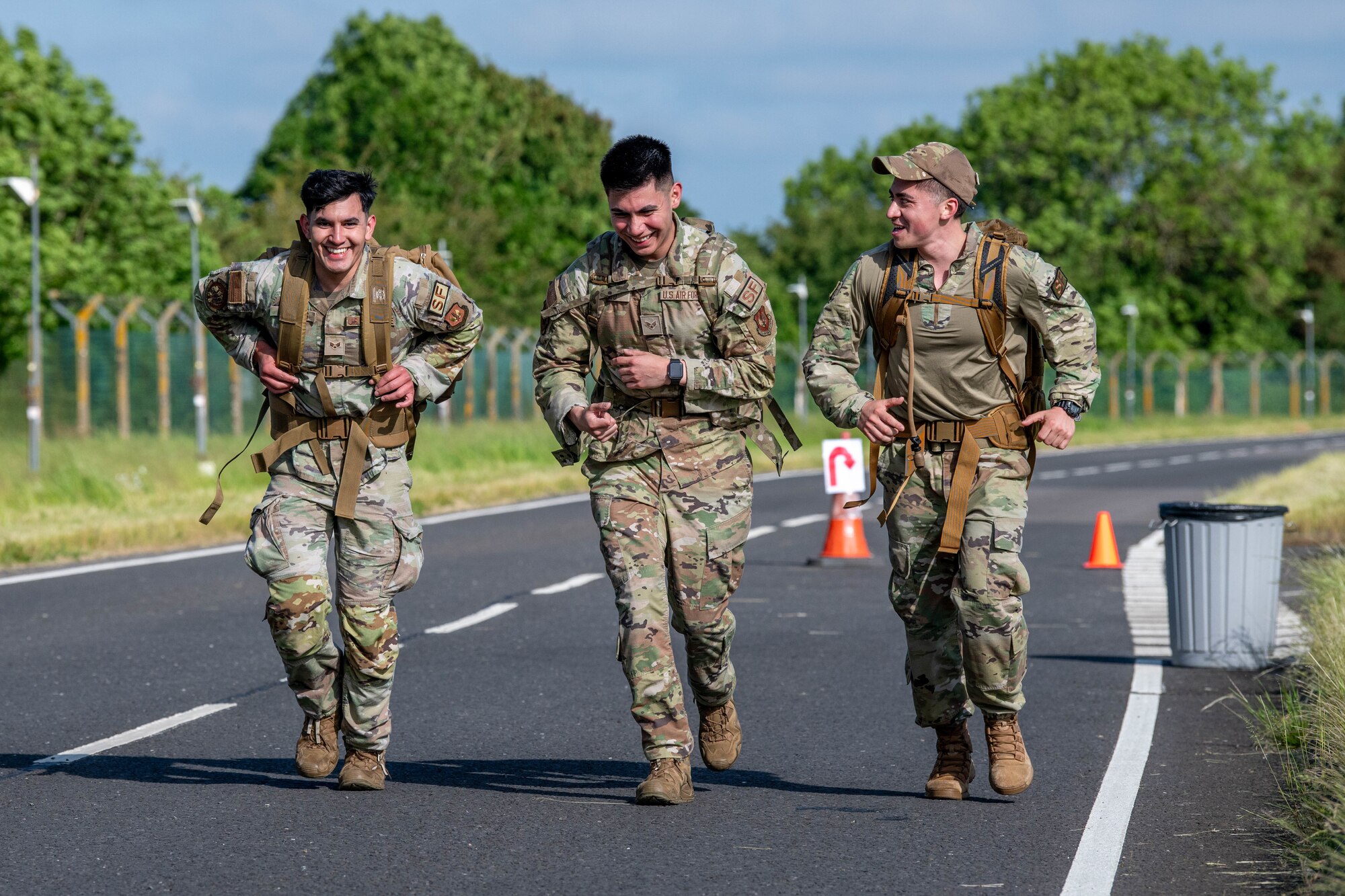 Competitors advance along the base perimeter during a Norwegian Foot March