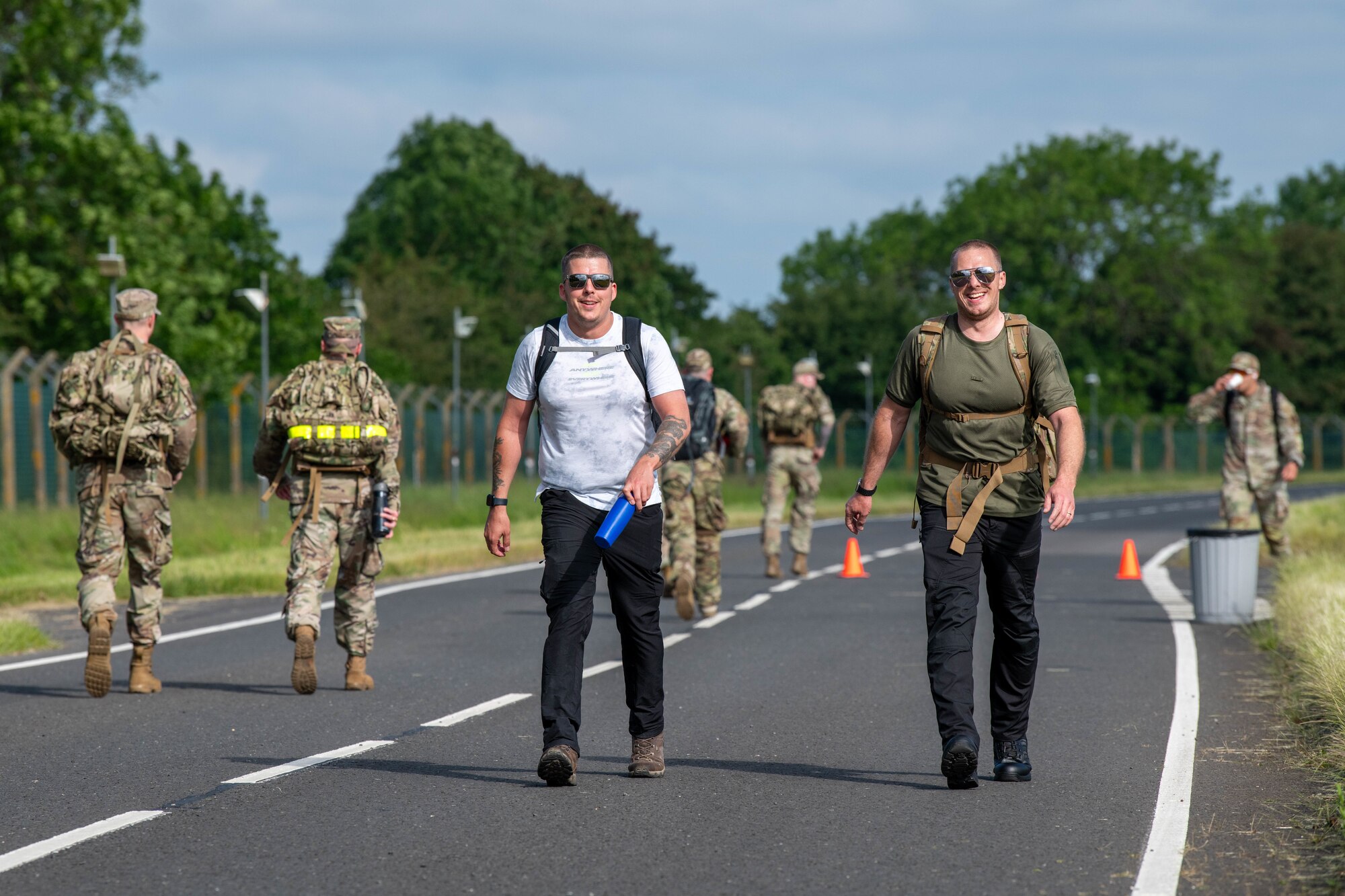Competitors advance along the base perimeter during a Norwegian Foot March