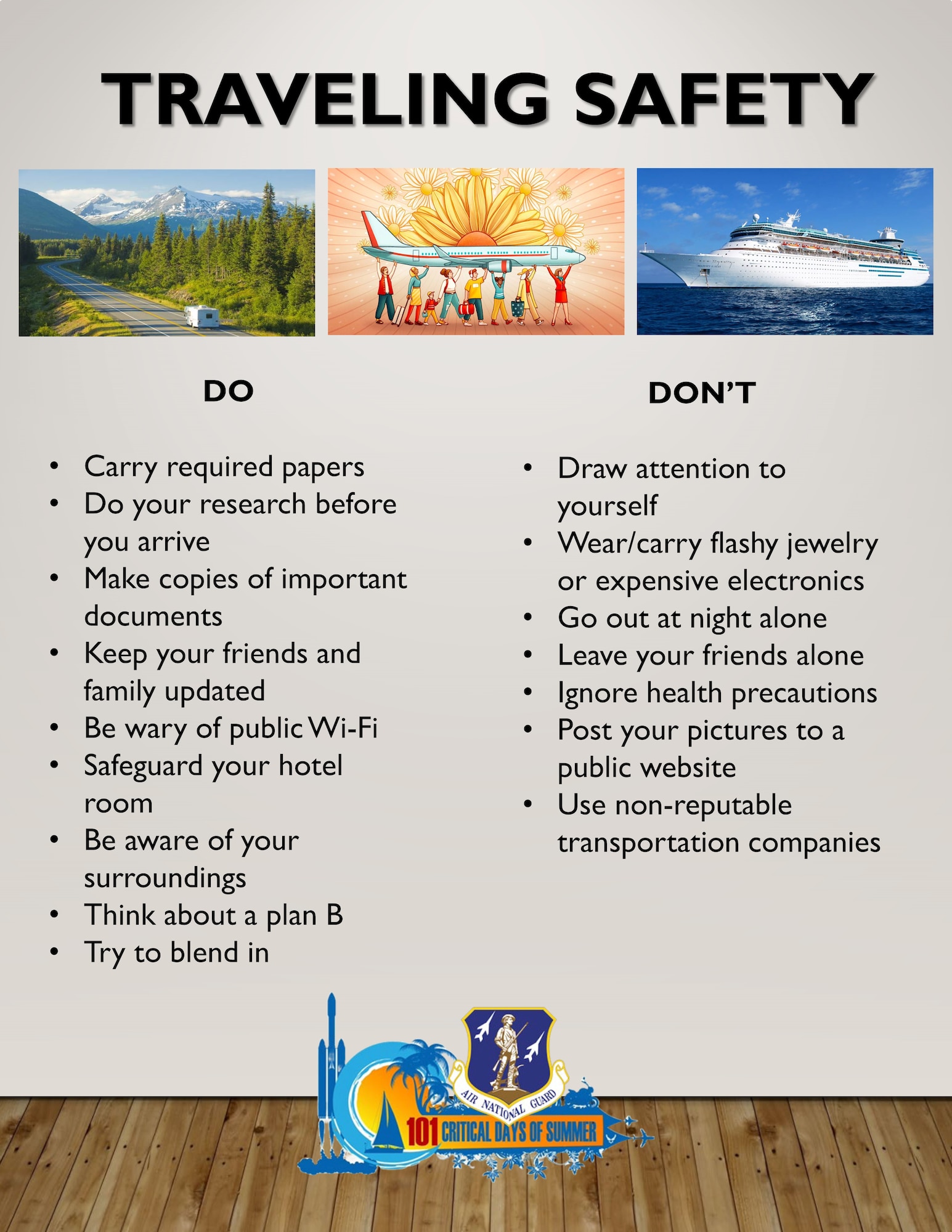 The 101 Critical Days of Summer kicked off Memorial Day weekend (May 25) and will run through Labor Day (Sept. 2). These safety flyers cover high-risk activities during the campaign period to display in units, forward through e-mail, post on social media, etc., to promote mishap prevention.