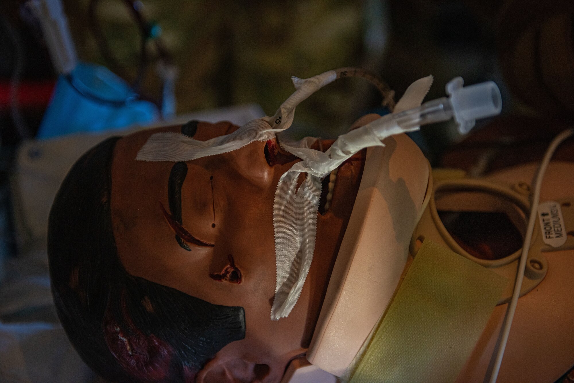 A simulated aeromedical evacuation patient receives a respirator during Resolute Sentinel 2024 in Lima, Peru, May 30, 2024. RS24 is a multinational training opportunity that offers real-world benefits to the participating nations of Peru, Colombia, Ecuador, Chile, Brazil, France and the United States. (U.S. Air force photo by Airman 1st Class Sir Wyrick)