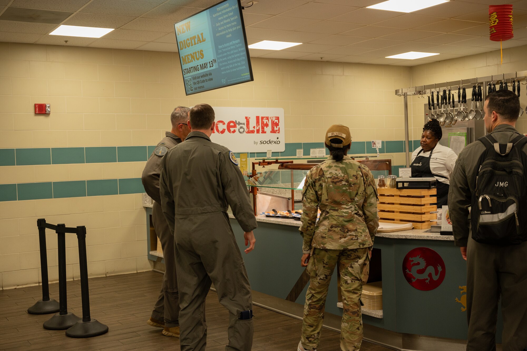 U.S. Air Force Maj. Gen. David Lyons, Fifteenth Air Force commander, tours the 4th Fighter Wings dining facility during his visit at Seymour Johnson Air Force Base, North Carolina, May 21, 2024. Gen. Lyons visited Seymour Johnson AFB to get a first-hand look at the 4th Fighter Wing’s infrastructure, day to day operations and meet Seymour’s Airmen. (U.S. Air Force photo by Airman 1st Class Rebecca Sirimarco-Lang)