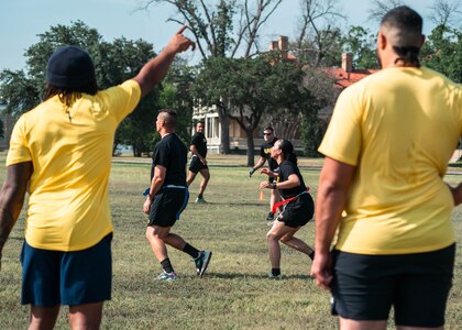 Brahmas athletes and Army North Soldiers play flag football