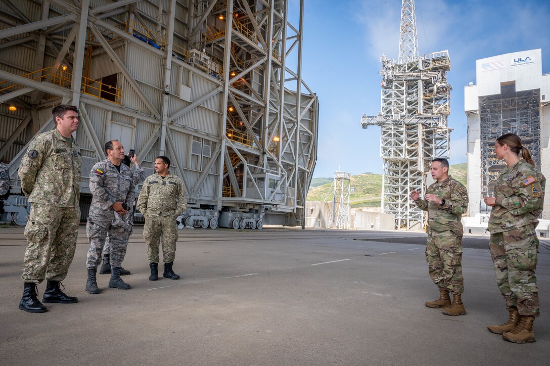 Members of the Ecuador and Uruguay armed forces visited Vandenberg Space Force Base for a space familiarization tour 21-23 May. During the visit, participants received briefings on U.S. Space Forces - Space, the Combined Space Operations Center, Space Domain Awareness, and Space-Track.org. Additionally, participants received a tour of the installation including two launch sites and the installation museum. By hosting countries who are new to Space Domain Awareness, the U.S. can share best practices and encourage norms of behavior in space. (U.S. Space Force photo by David Dozoretz)