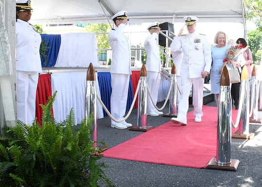 Navy officer at retirement and change of command.