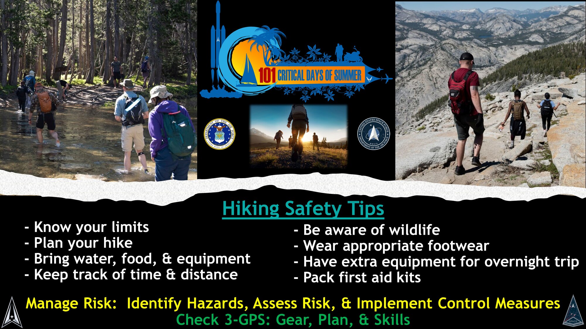 The 101 Critical Days of Summer kicked off Memorial Day weekend (May 25) and will run through Labor Day (Sept. 2). These safety flyers cover high-risk activities during the campaign period to display in units, forward through e-mail, post on social media, etc., to promote mishap prevention.