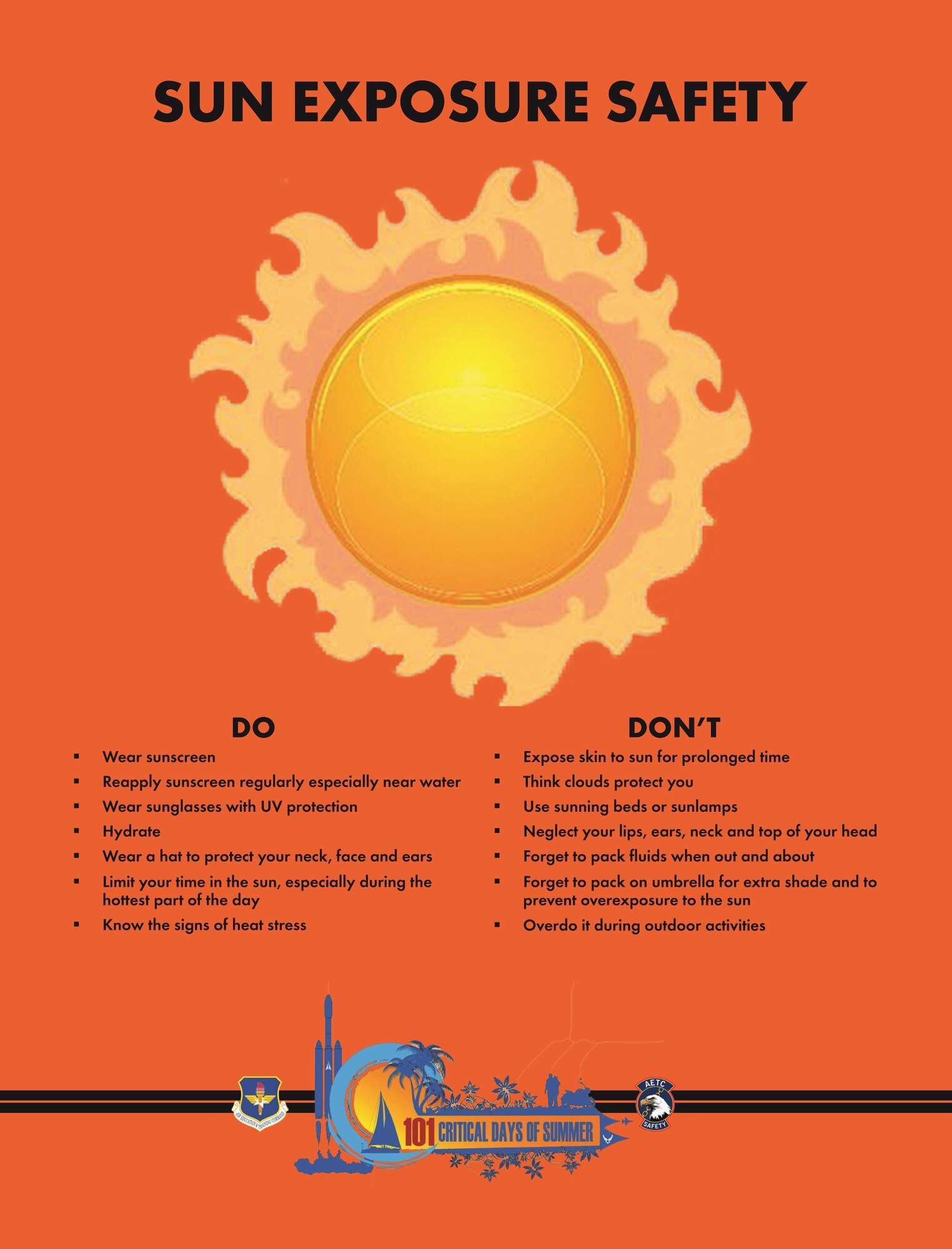 The 101 Critical Days of Summer kicked off Memorial Day weekend (May 25) and will run through Labor Day (Sept. 2). These safety flyers cover high-risk activities during the campaign period to display in units, forward through e-mail, post on social media, etc., to promote mishap prevention.