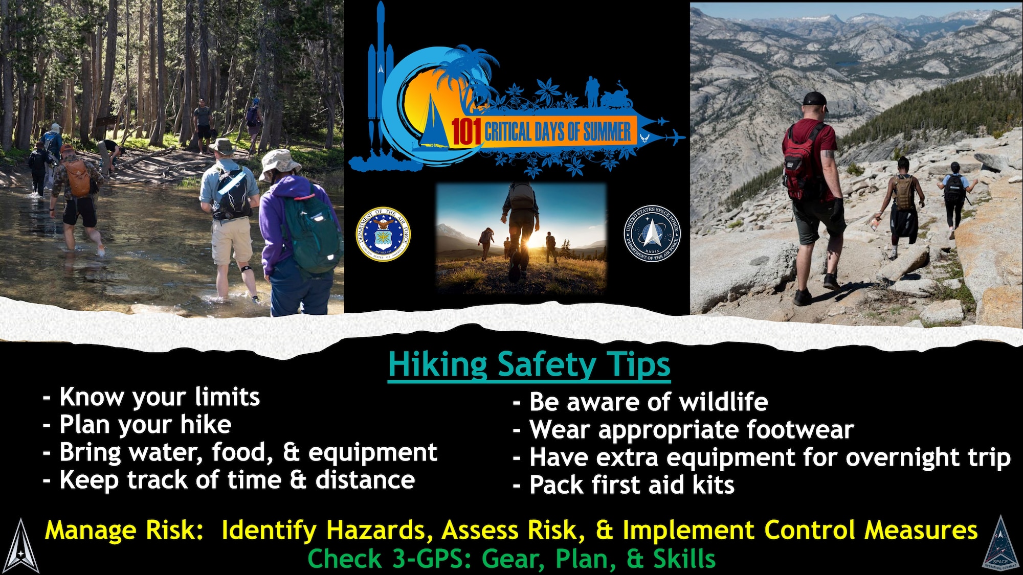 The 101 Critical Days of Summer kicked off Memorial Day weekend (May 25) and will run through Labor Day (Sept. 2). These safety flyers cover high-risk activities during the campaign period to display in units, forward through e-mail, post on social media, etc., to promote mishap prevention.