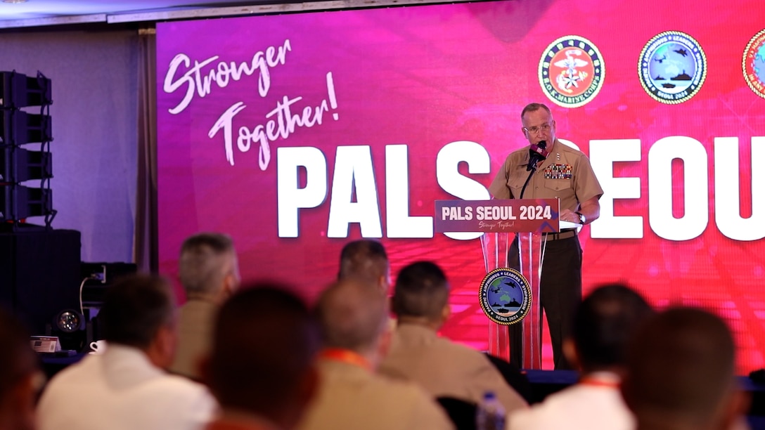 U.S. Marine Corps Lt. Gen. William M. Jurney, commander, U.S. Marine Corps Forces, Pacific, gives remarks during the closing ceremony of the 10th iteration of the Pacific Amphibious Leaders Symposium, Seoul, South Korea, June 5, 2024. PALS brings together experts and leaders from across the Indo-Pacific to foster collaboration among Allied and partner amphibious and maritime forces, sharing knowledge and recent operational insights. This year's symposium hosts senior leaders from 24 participating nations who are committed to a free and open Indo-Pacific, with the objective of strengthening and developing regional relationships. (U.S. Marine Corps photo by Sgt. Dillon L. Buck)