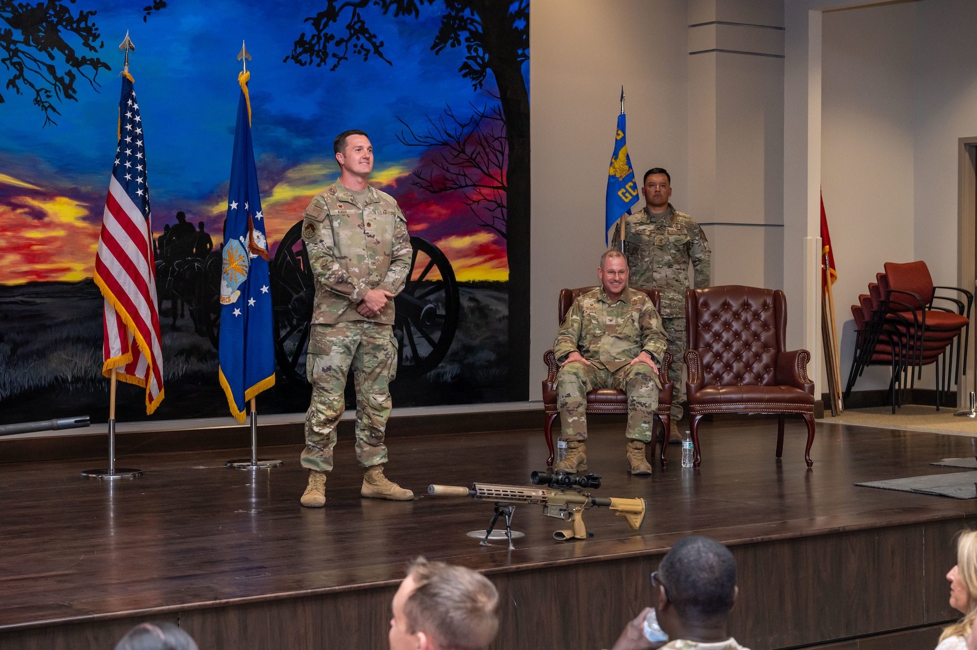 Maj. Jeffery Karr stands as new 90 GCTS commander.