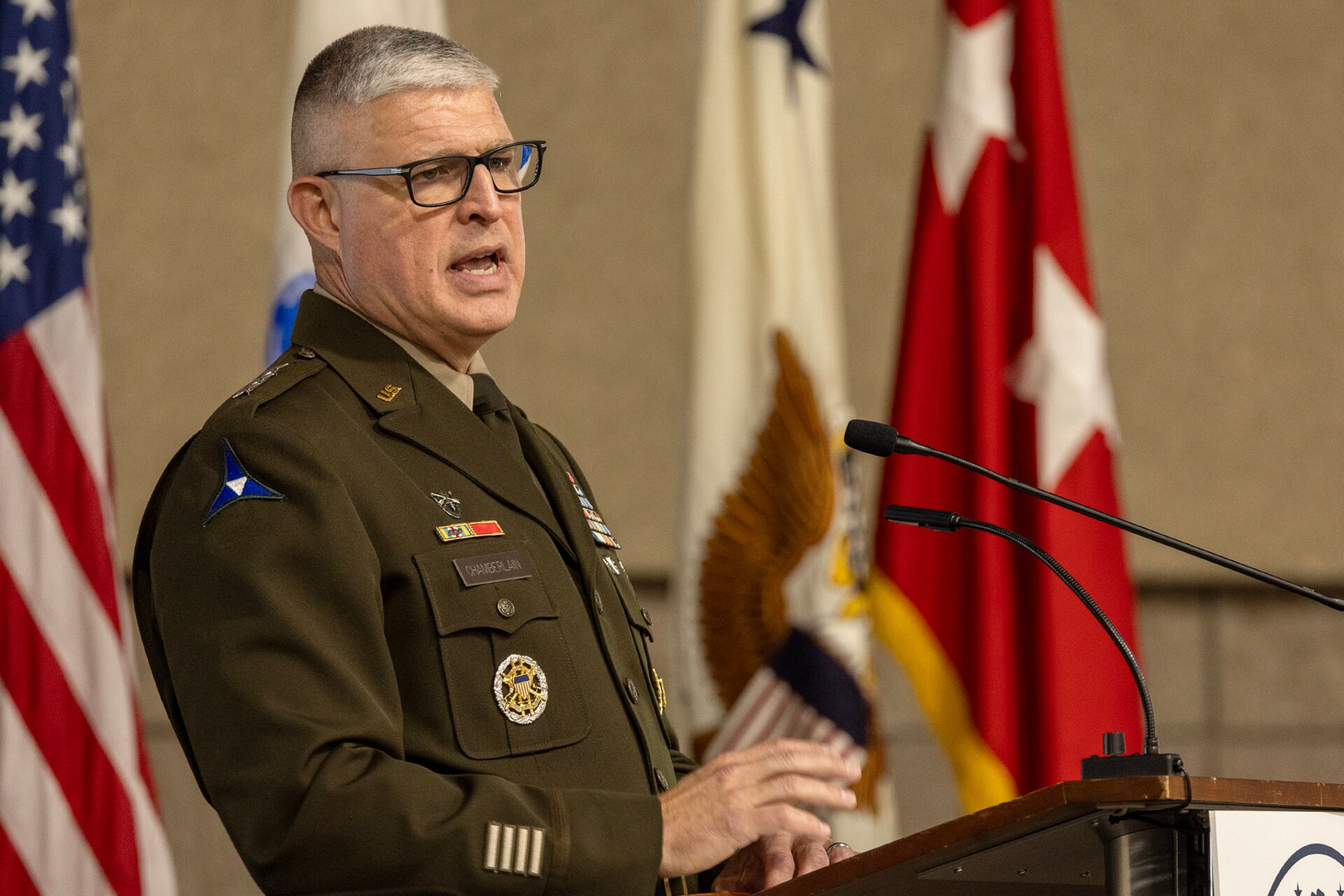 Lt. Gen. Paul A. Chamberlain, military deputy to the Assistant Secretary of the Army for Financial Management and Comptroller, delivers opening remarks launching Army Community Day during the Society of Defense Financial Management’s Profession Development Institute in Phoenix May 29, 2024. The PDI was a chance for the Army’s finance and comptroller organizations to come together, share best practices, solve shared problems, and professionally develop Soldiers and Army civilian employees. (U.S. Army photo by Mark R. W. Orders-Woempner)