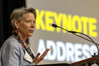 Caral E. Spangler, Assistant Secretary of the Army for Financial Management and Comptroller, delivers opening remarks launching Army Community Day during the Society of Defense Financial Management’s Profession Development Institute in Phoenix May 29, 2024. The PDI was a chance for the Army’s finance and comptroller organizations to come together, share best practices, solve shared problems, and professionally develop Soldiers and Army civilian employees. (U.S. Army photo by Mark R. W. Orders-Woempner)