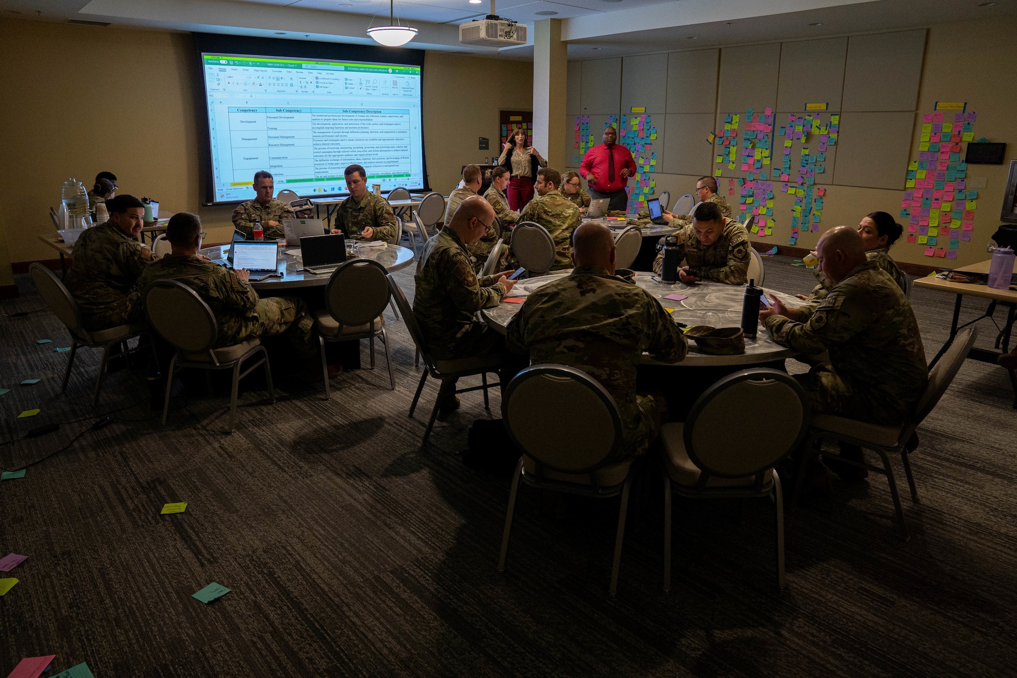 Attendees of the competency seminar participate in a group activity at the occupational competency seminar on Keesler Air Force Base, Mississippi, March 19, 2024.