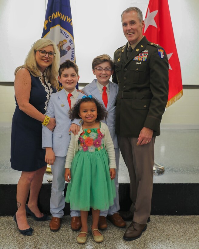 Kentucky Army National Guard Col. John Harvey was promoted during a ceremony in front of his family, friends, and colleagues inside the Wellman Auditorium at the Boone National Guard Center on May 24, 2024.