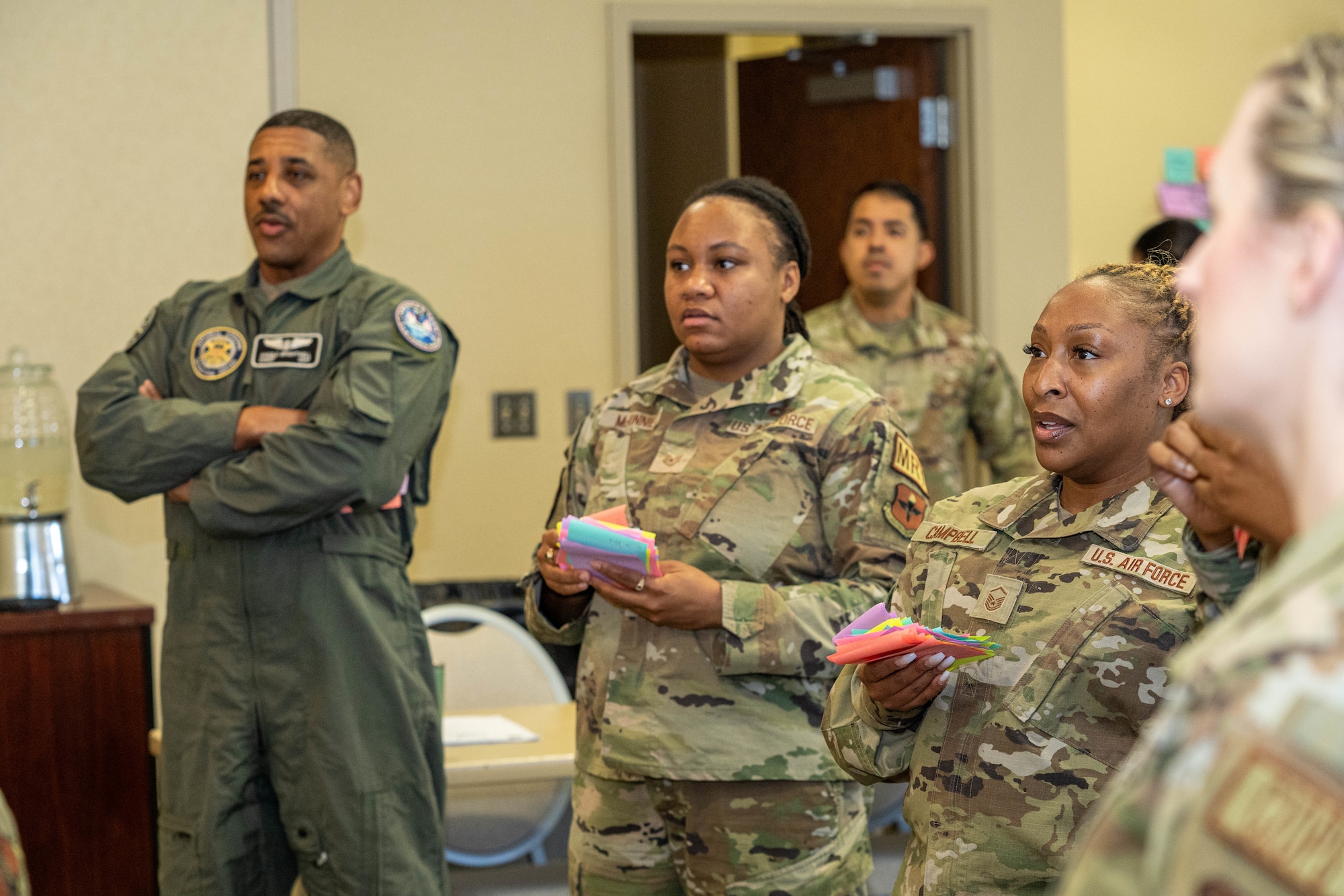 Airmen work together during a group exercise at the occupational competency seminar on Keesler Air Force Base, Mississippi, March 19, 2024.