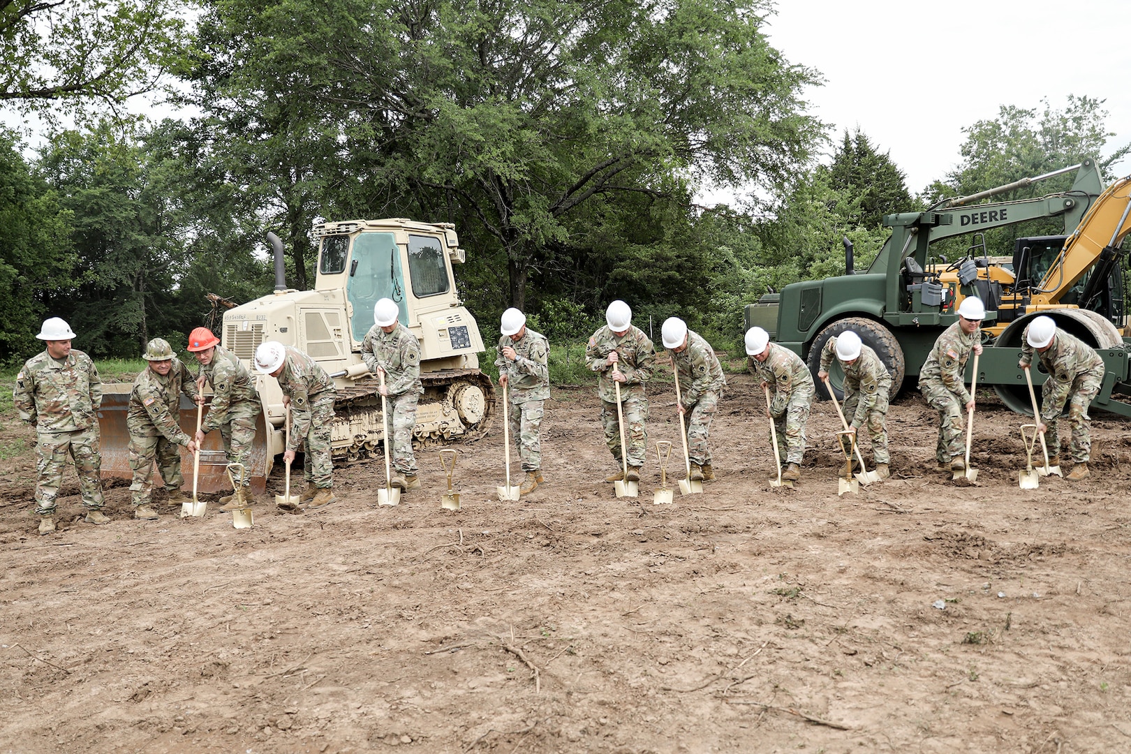 Leaders from the Oklahoma National Guard break ground on the Oklahoma National Guard’s new one-way attack trench warfare lane at Camp Gruber Training Center, Oklahoma on June 2, 2024. After reviewing how the war in Ukraine has developed over the last two years, Oklahoma National Guard leadership elected to construct a trench warfare lane to ensure its Citizen-Soldiers are ready to face large-scale combat operations against near-peer enemies like Russia and China. (Oklahoma National Guard photo by Sgt. Conner McBride)