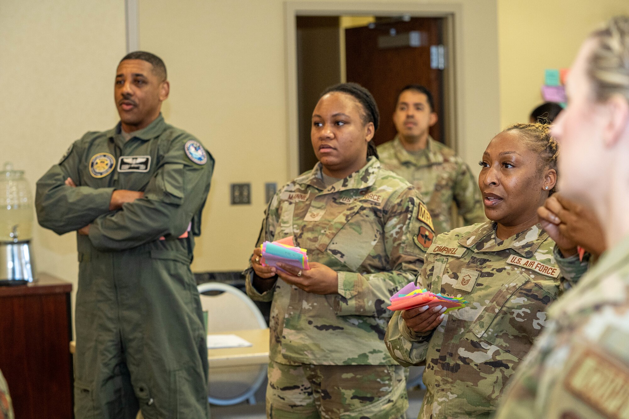 Airmen work together during a group exercise at the occupational competency seminar on Keesler Air Force Base, Mississippi, March 19, 2024.